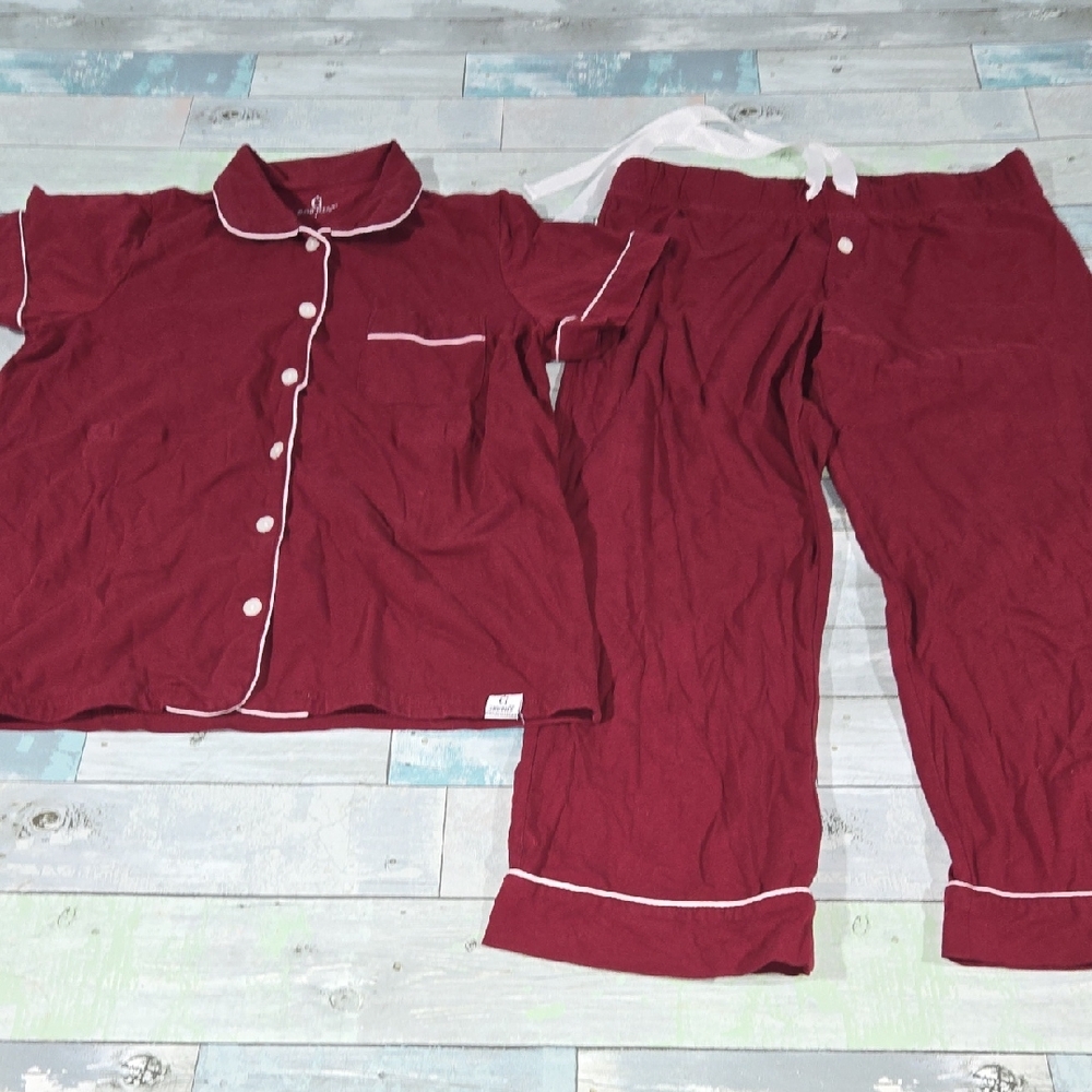 Gownies Maroon Hospital Pajama Set Short Sleeve Top And Pants Sz Small